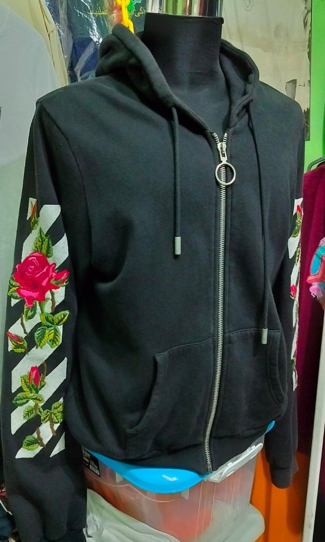 Off white embroidered cheap rose zip up hoodie