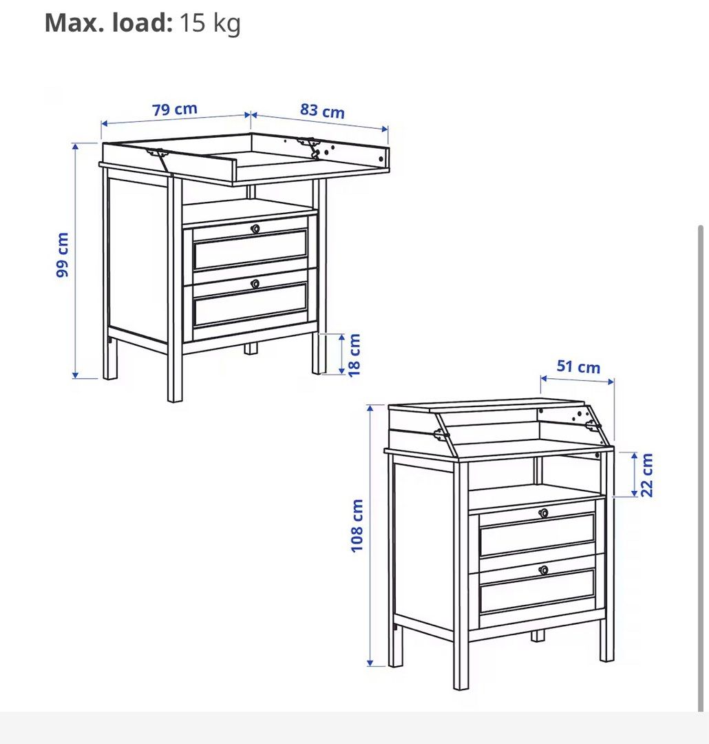 Baby changing deals table measurements