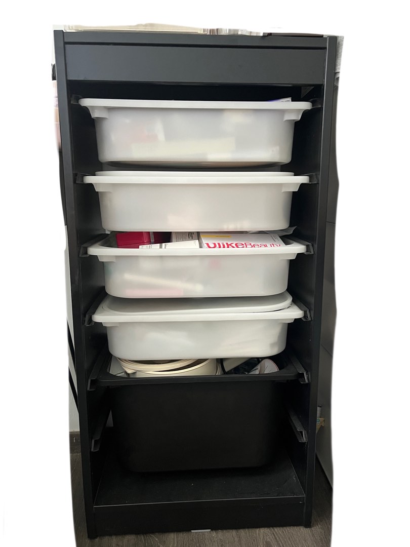 IKEA Black Trofast frame and storage box with lids, Furniture & Home
