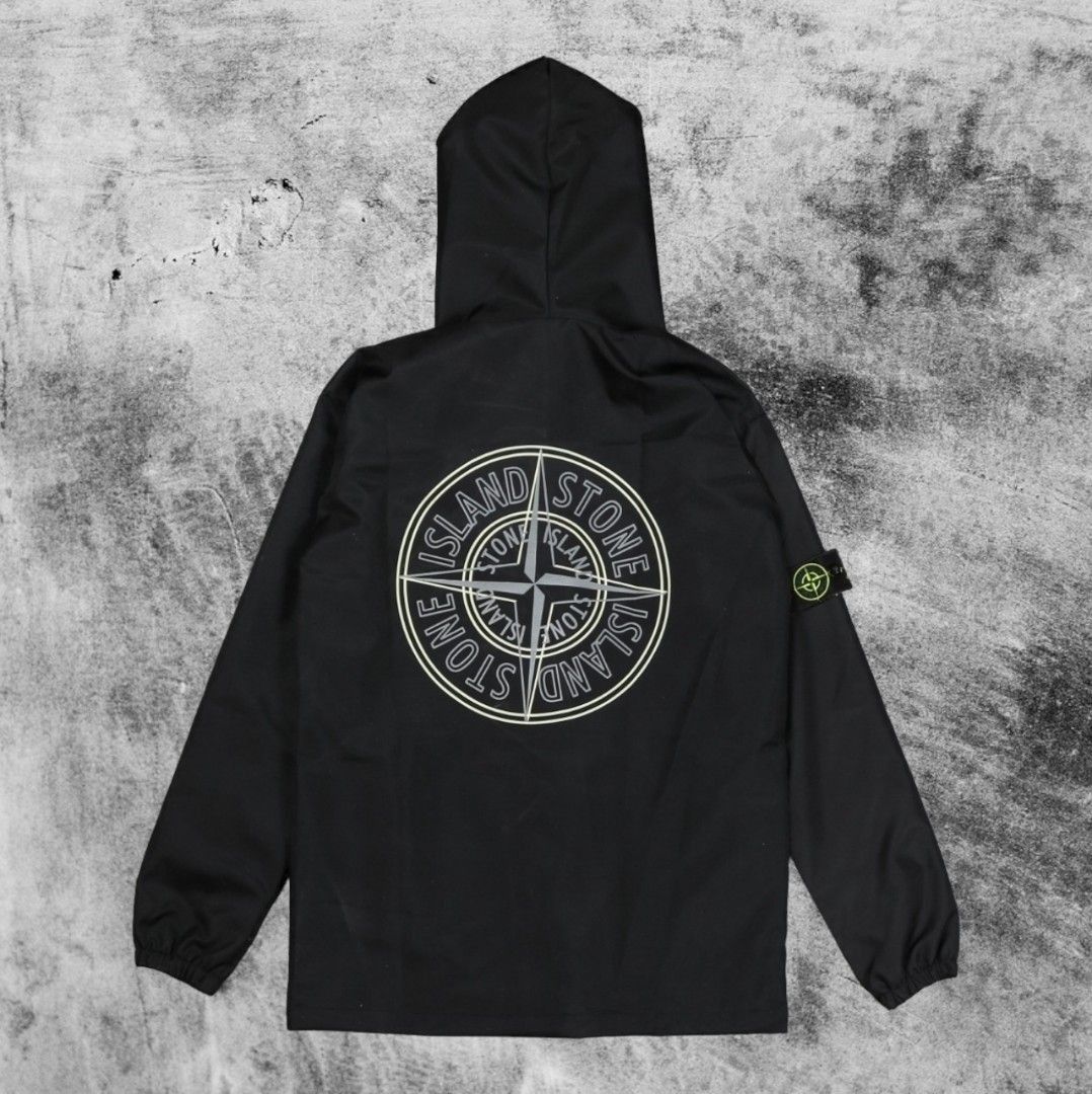 Jaket Zipper Stone Island Big Logo Parasut Hitam