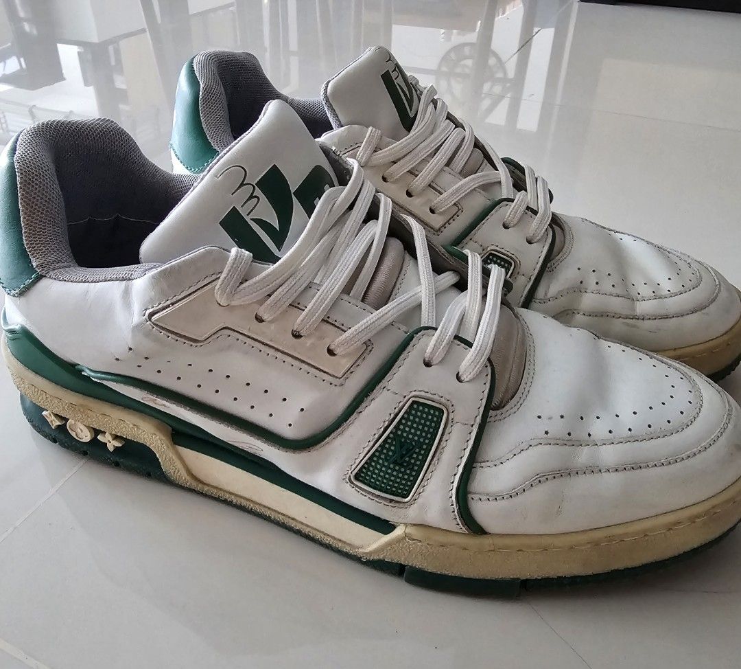 Replica Louis Vuitton White/Black LV Trainer Sneakers with #54 for Sale
