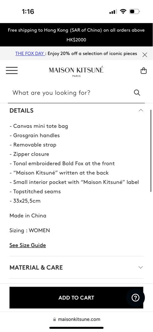 Maison kitsune BOLD FOX HEAD MINI TOTE BAG, 女裝, 手袋及銀包, Tote