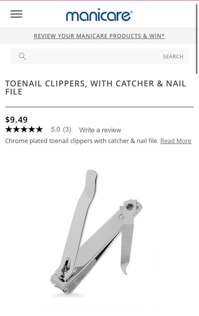 Manicare Toenail Clippers, with Catcher & Nail File