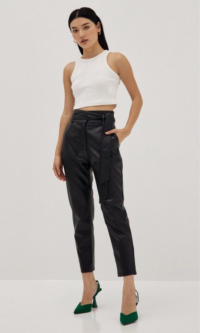 Shop Peg Leg Trousers with Paperbag Waist and Button Detail Online | Max  Oman