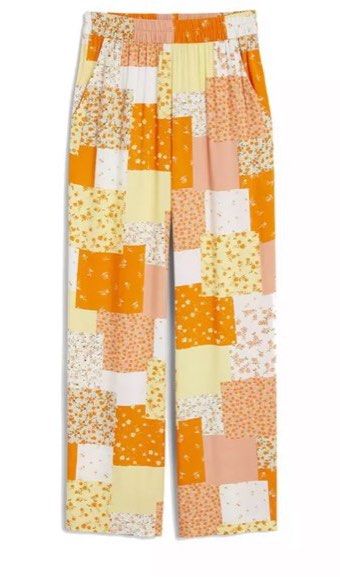 Monki patterned patchwork pants in orange