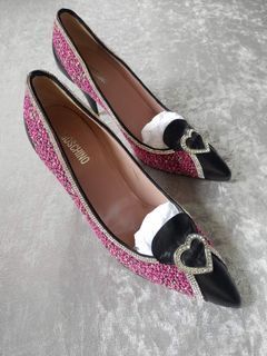 moschino tweed strass pointed pumps