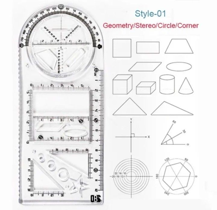1/2/4*MULTIFUNCTIONAL GEOMETRIC RULER Geometric Drawing Template