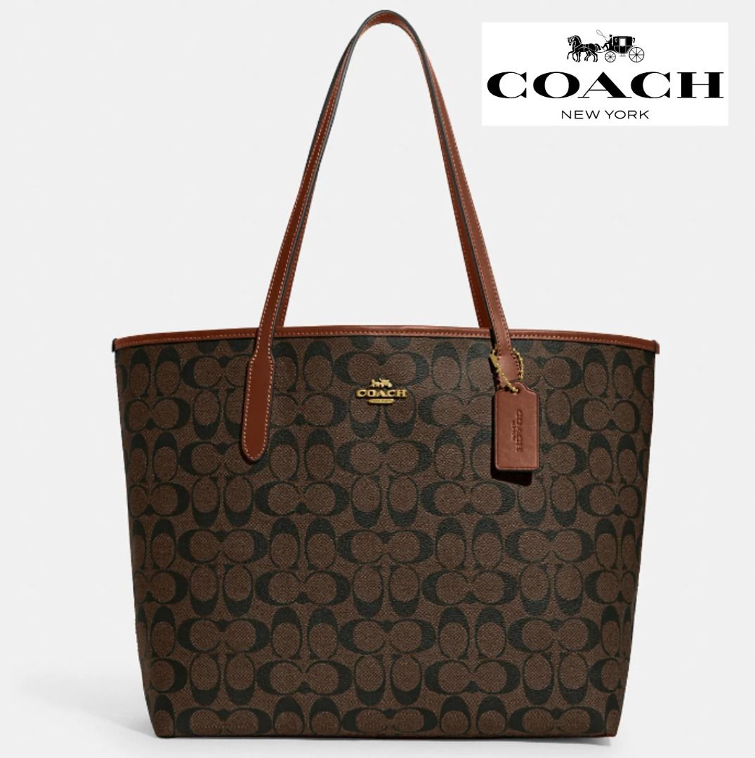 New Coach Original Reversible City Tote In Signature Brown Shoulder Bag For  Women Come With Complete Set Suitable for Gift, Luxury, Bags & Wallets on  Carousell