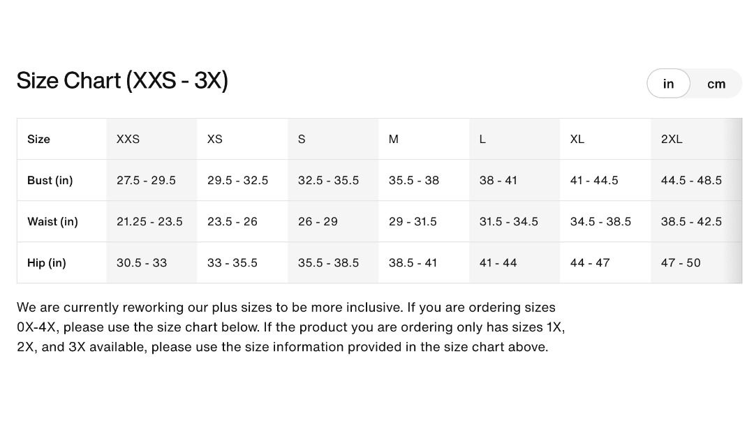 Nike size chart womens tops sale