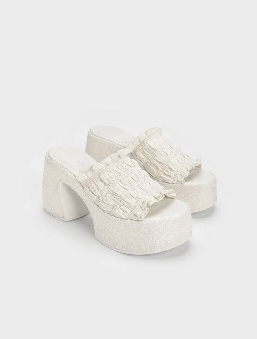 Nuala Ruched Platform Mules CREAM Women s Fashion Footwear
