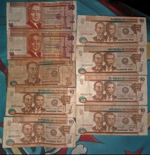 Old peso paper bill 10 and 50 pesos