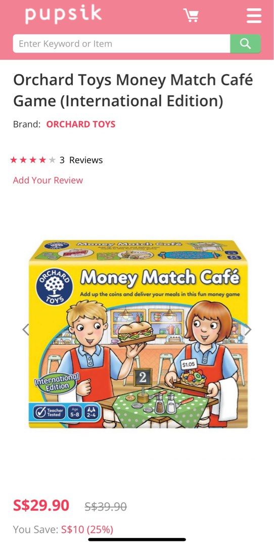 Orchard toys store money match cafe