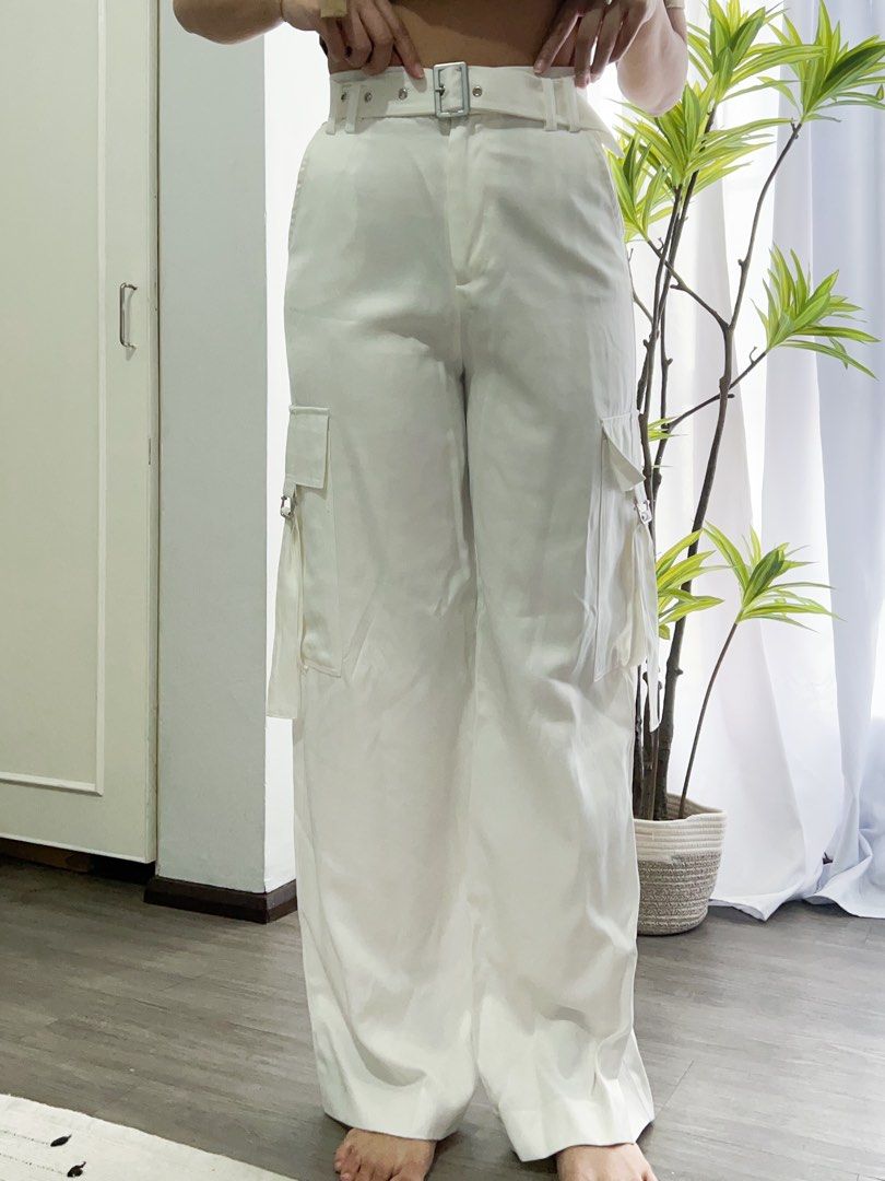 Zara White Satin Cargo Trousers (Pants), Women's Fashion, Bottoms, Other  Bottoms on Carousell