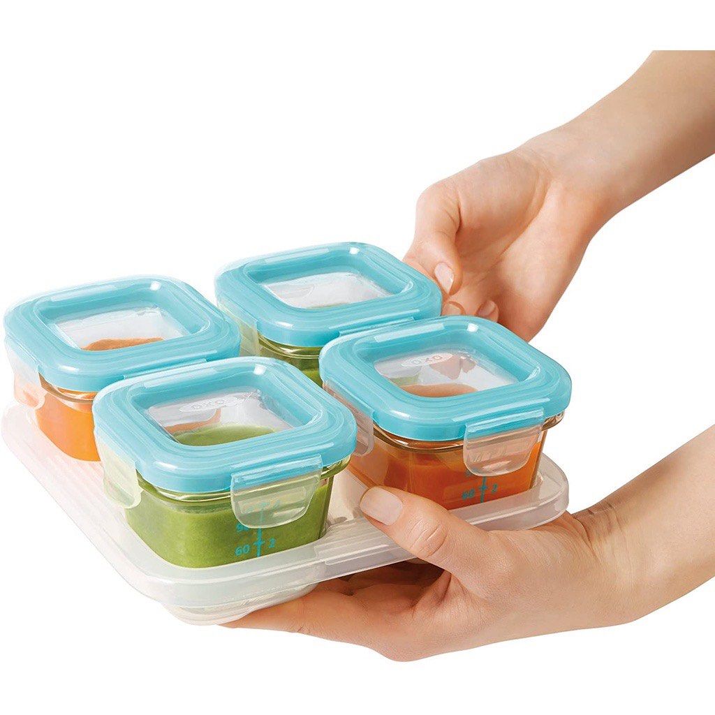 OXO TOT Glass Baby Food Storage Blocks 4oz Teal Babies Kids