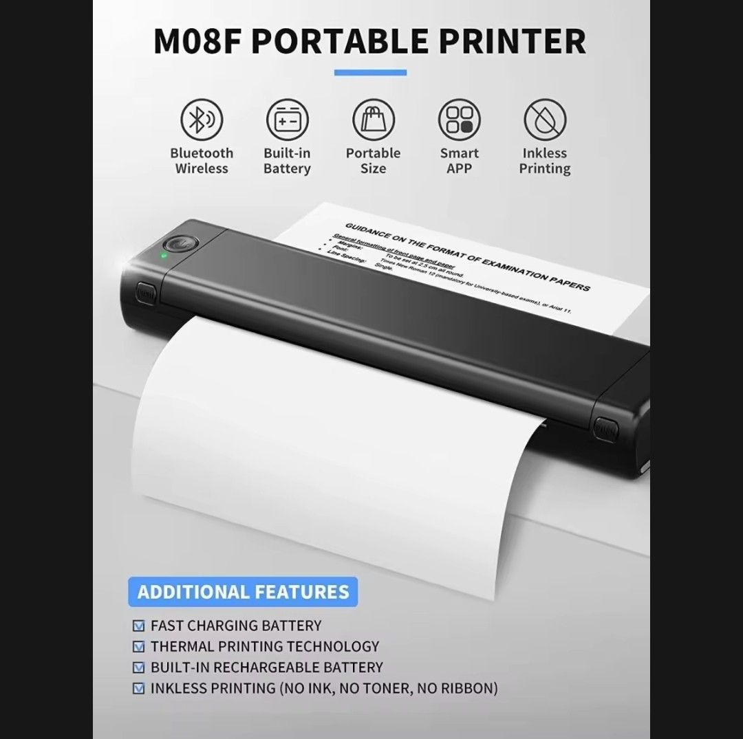 Wireless Bluetooth A4 Paper Portable Thermal Printer 216mm for Phomemo M08F