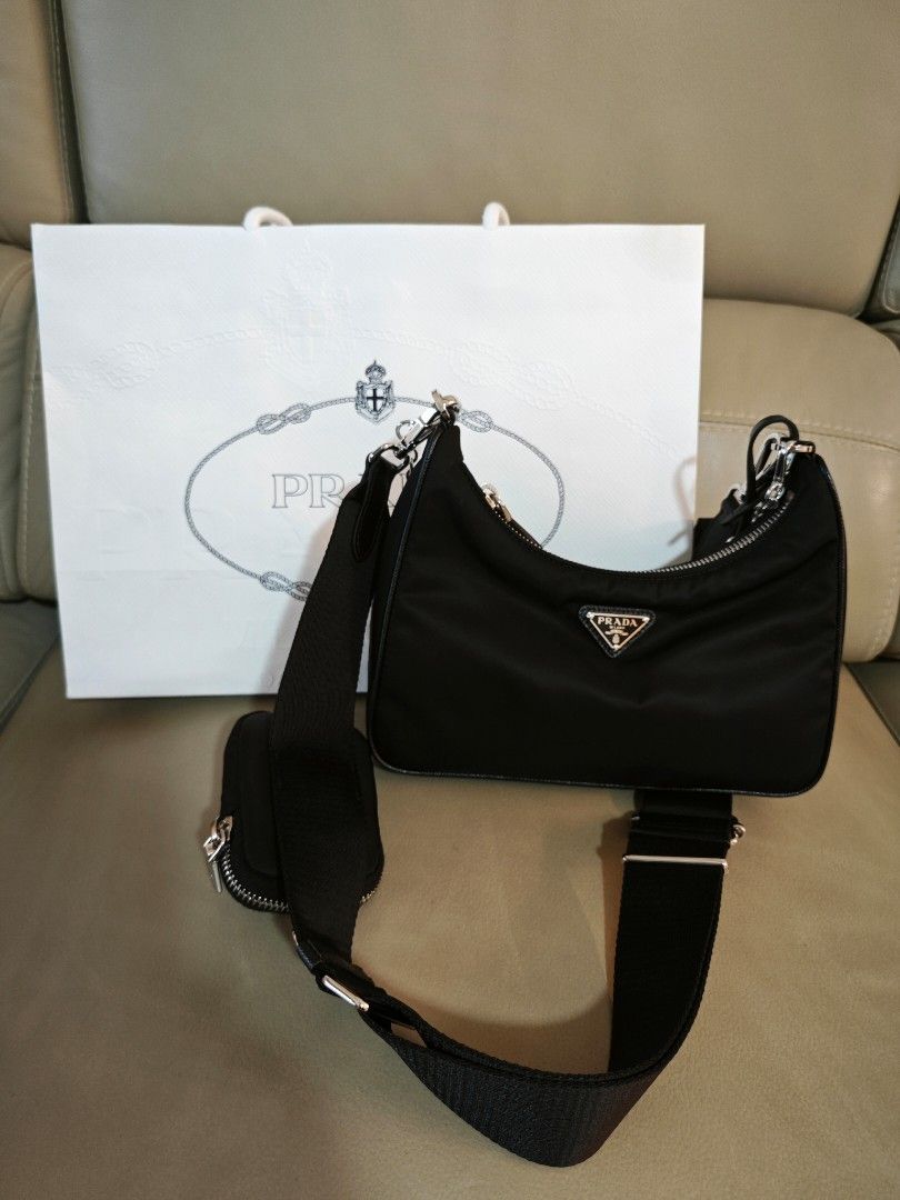 Prada Re-Edition 2005 Mini Bag Nylon Saffiano Leather Strap Black