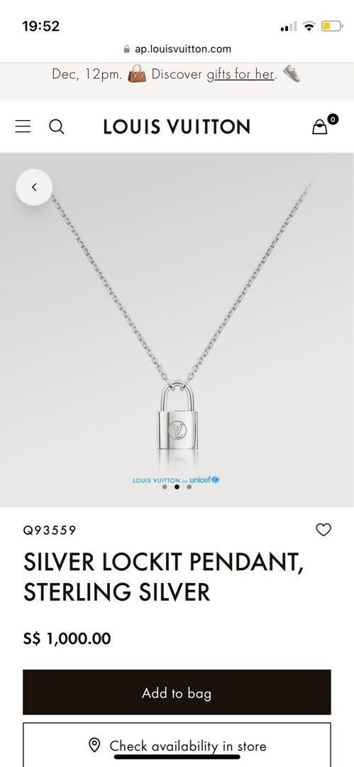 [Japan Used Necklace] Louis Vuitton Returns Ok Pandantif Silver Lockit  Unicef 9