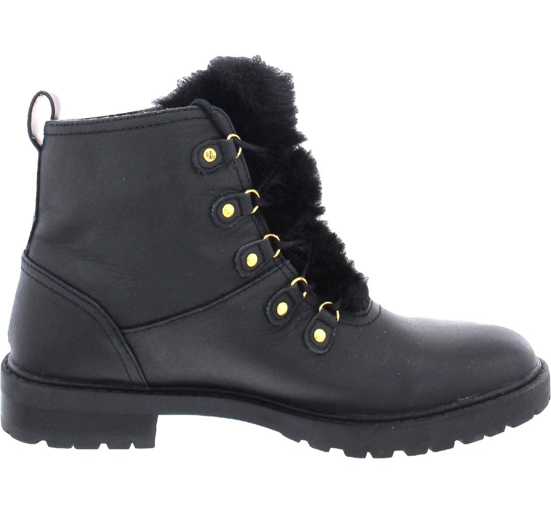 Ralph Lauren LEATHER Ankle high Hike boots with fur trim Women s