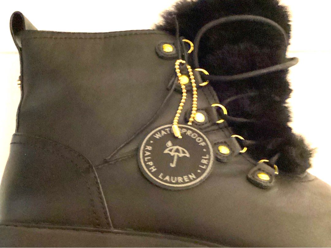 Ralph Lauren LEATHER Ankle high Hike boots with fur trim Women s