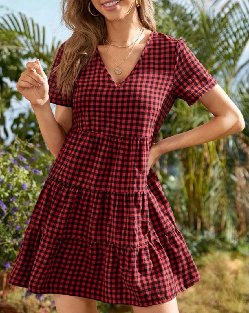 Red and online black gingham dress