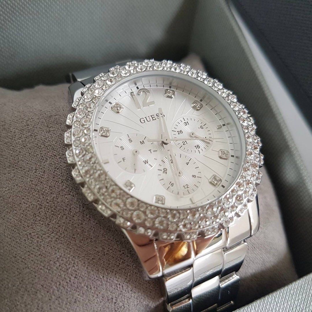 RESTOCK ORIGINAL GUESS DAZZLER CRYSTAL SILVER DIAL SILVER STEEL LADIES WATCH W0335L1 Women s Fashion Watches Accessories Watches on Carousell