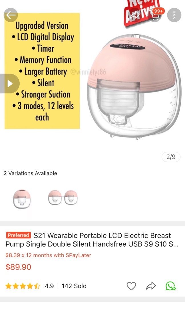 Invisible Wearable Breast Pump Portable Hands Free Electric Breast Pump 2  Modes 9 Suction Low Noise With 24mm Silicone Flange 180ml Storage Capacity  F