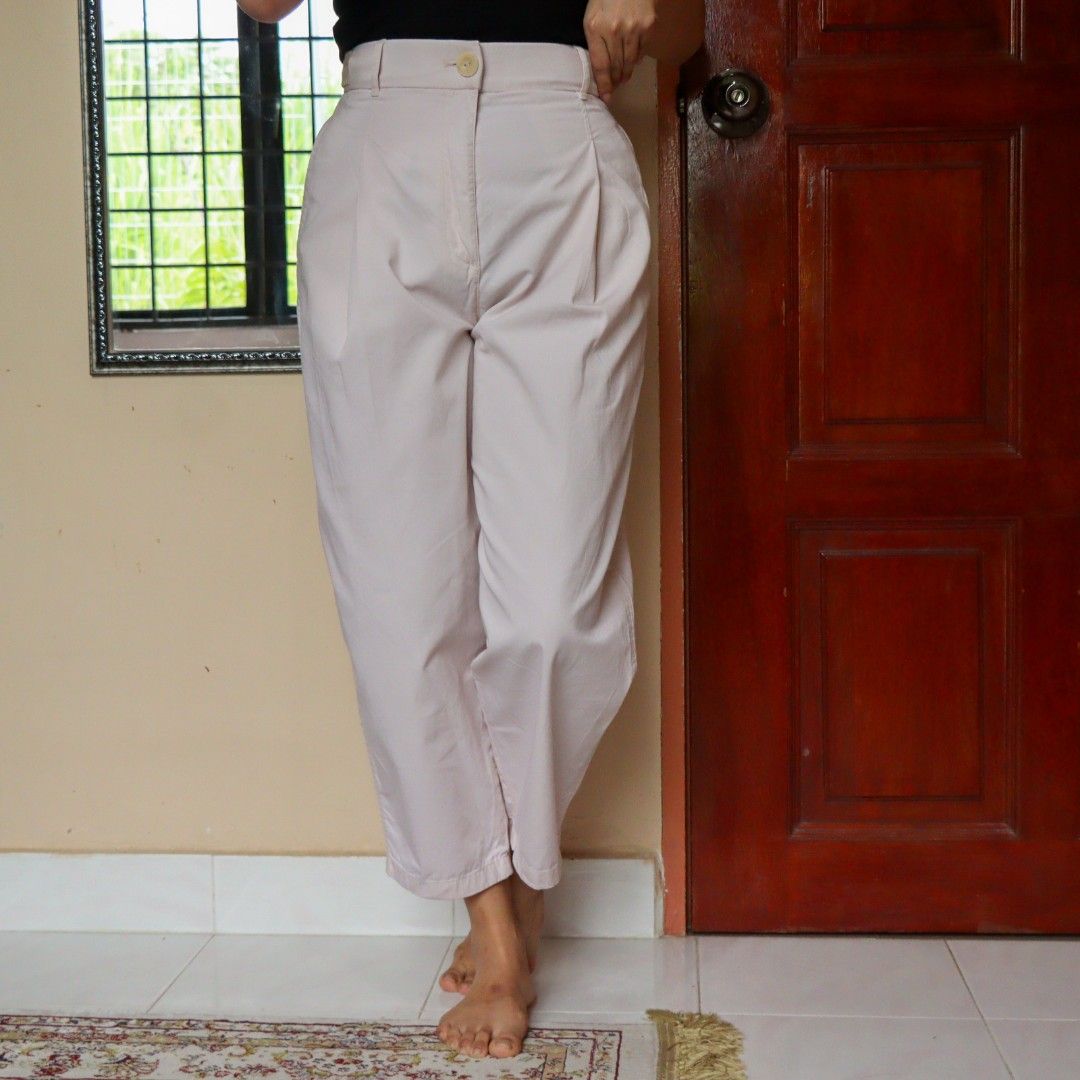 High Waist Tapered Trousers- Nude