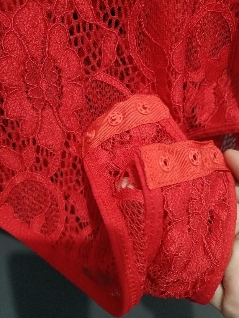 Sexy Red Lace Cami Strap Bodysuit, Women's Fashion, Dresses & Sets, Rompers on Carousell