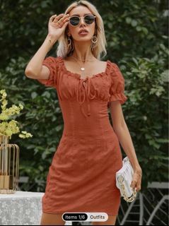 Shein Ruched Bust Puff Sleeve Dress