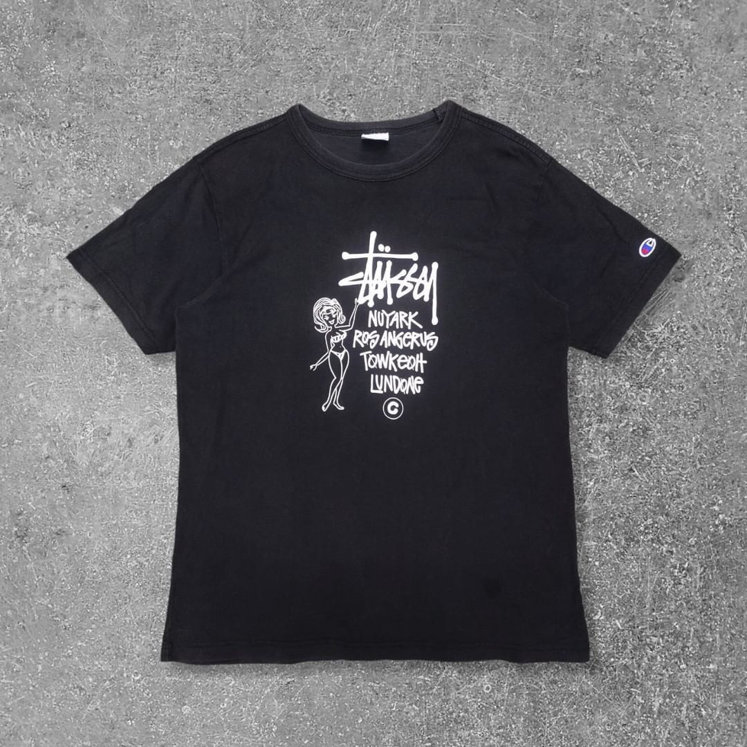 Stussy x Champion Collab Tee Authentic Men s Fashion Tops