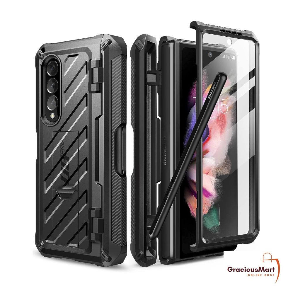 Case for Samsung Galaxy Z Fold 5 5G, with Detachable Magnetic S Pen Holder  and S Pen, Build-in Hidden Kickstand 2 In 1 Protective Phone Case Cover for