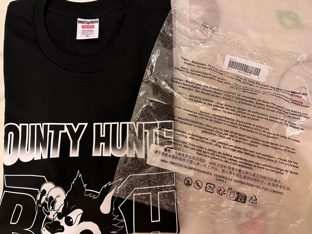 supreme x bounty hunter the wolf tee, 名牌, 服裝- Carousell