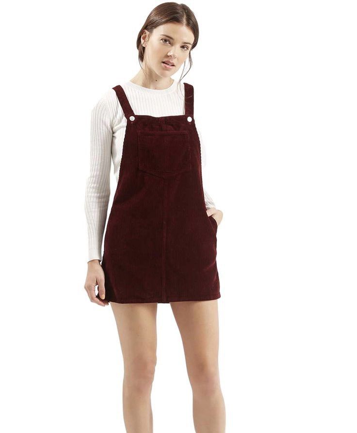 Topshop Moto red corduroy pinafore overalls mini dress