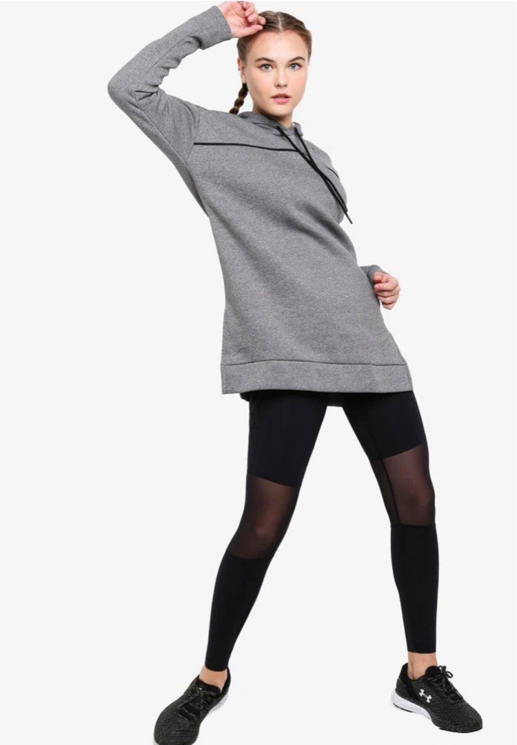 Under Armour UA Grey Rival Fleece Tunic Hooded Jacket Size XS