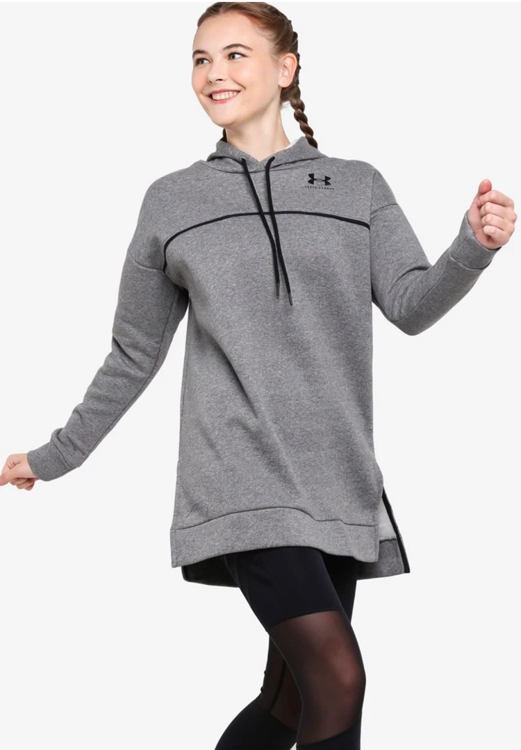 Under Armour UA Grey Rival Fleece Tunic Hooded Jacket Size XS