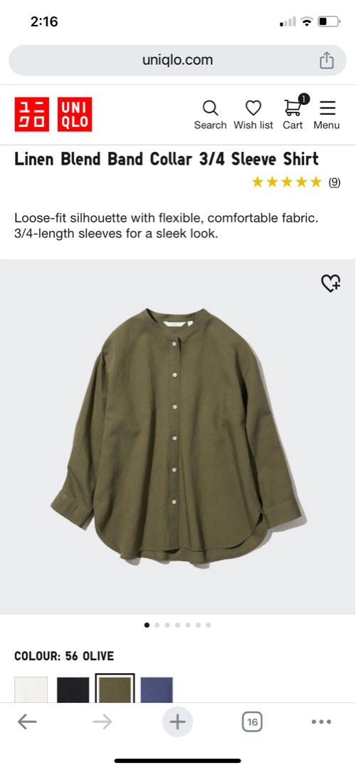 Uniqlo Linen Blend Collar Olive, Women's Fashion, Tops, Longsleeves on  Carousell