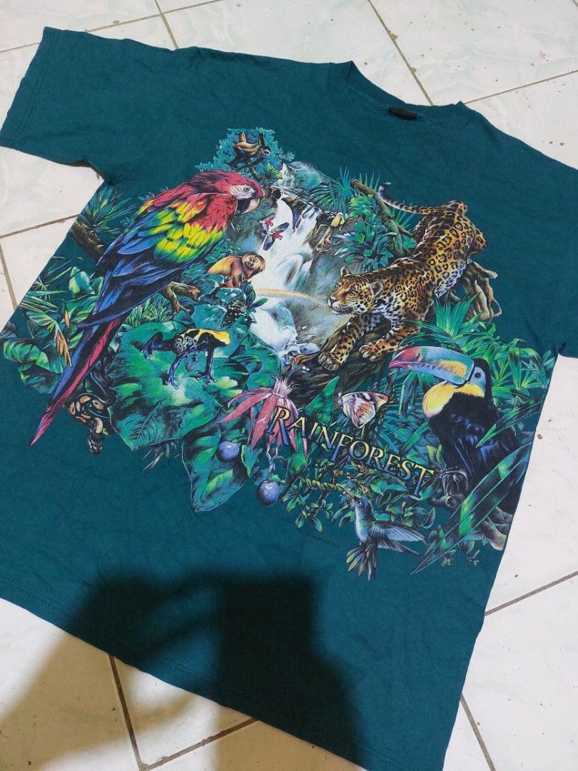 T-shirt Vintage Habitat Homme Taille M - Blanc Avec Imprimé Animaux Des Années 90