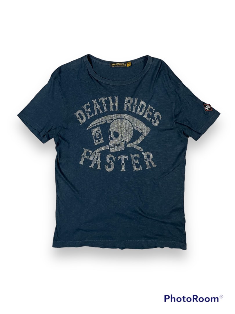 Vintage Johnson motors, INC. Death rides faster, Fesyen Pria, Pakaian ...