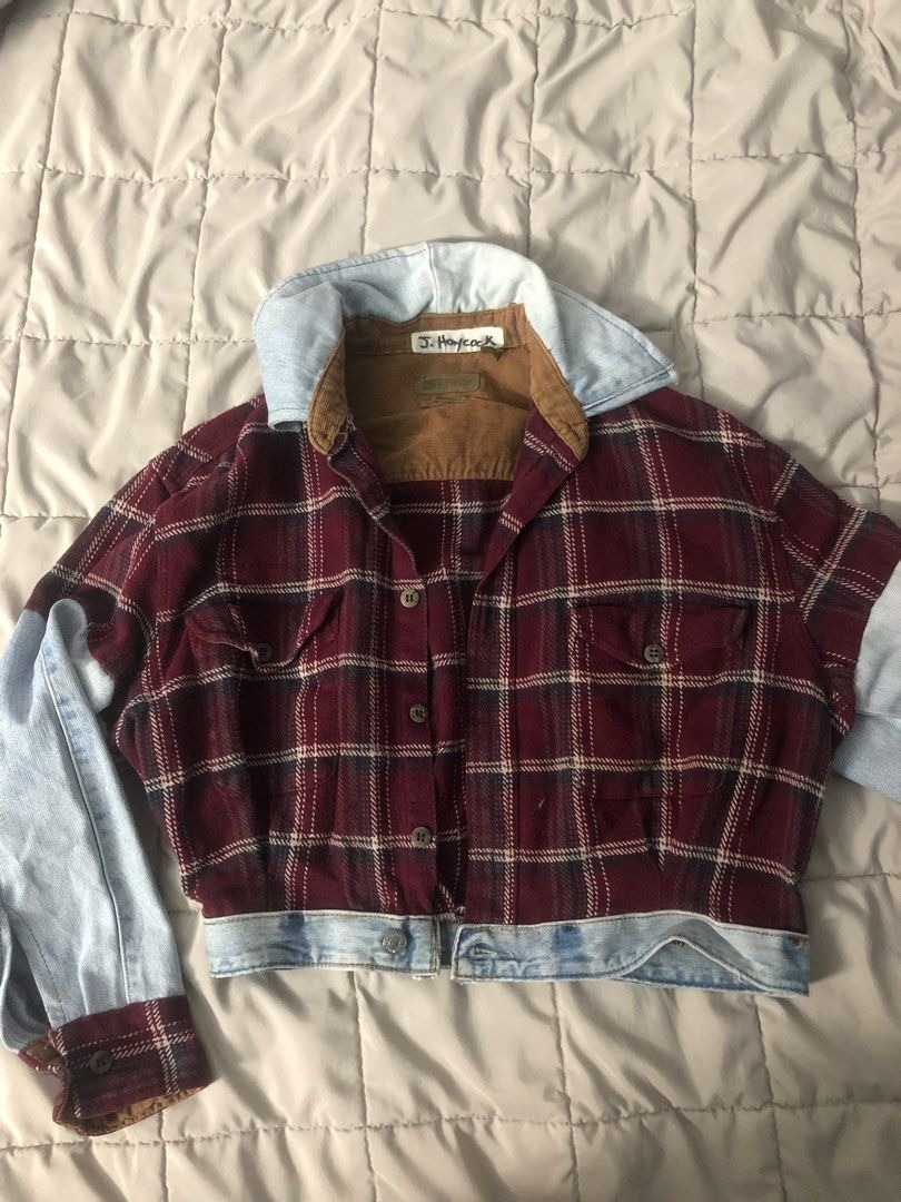 Red plaid denim best sale jacket