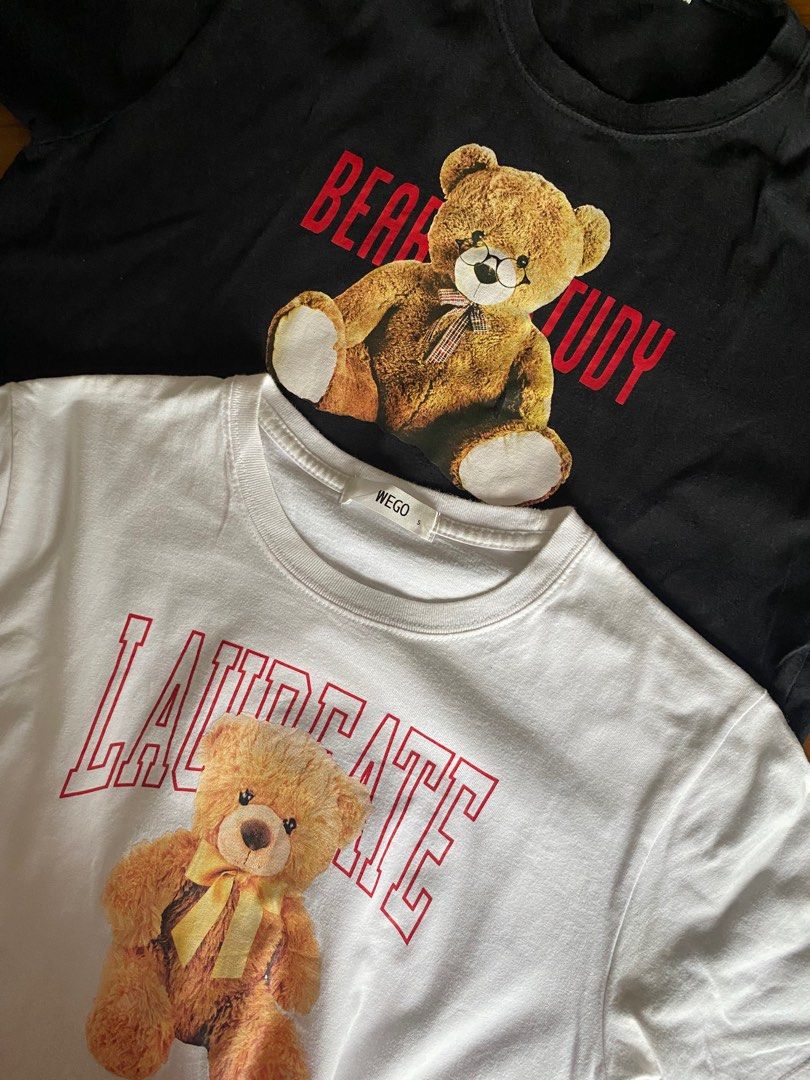 WEGO short sleeved korean style bear t shirts unisex matching tops