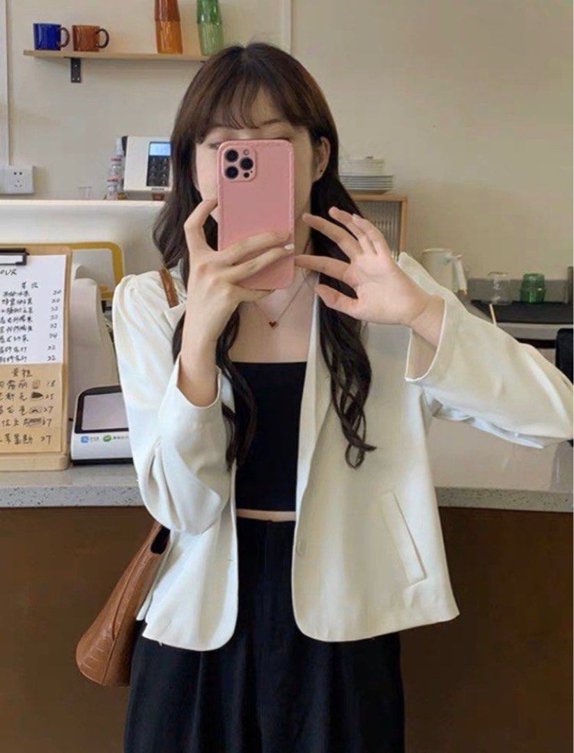 White blazer casual top