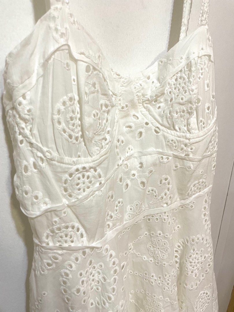 White Floral Eyelet Embroidered Sleeveless Shift Dress