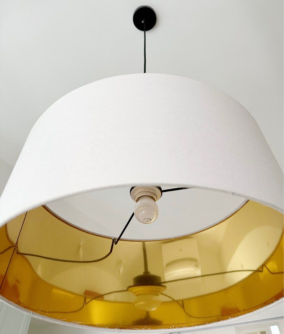 White Lampshade with Copper Lining Ceiling Pendant Light Fixture