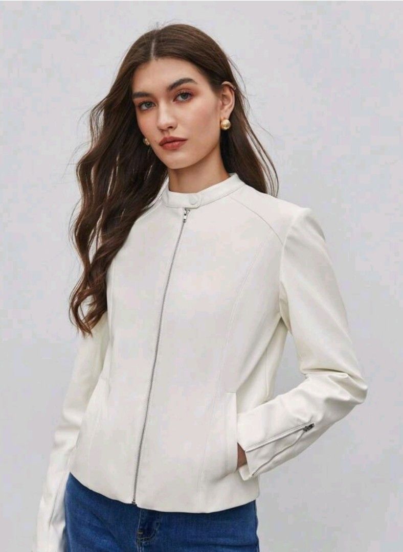 White zip jacket womens hot sale