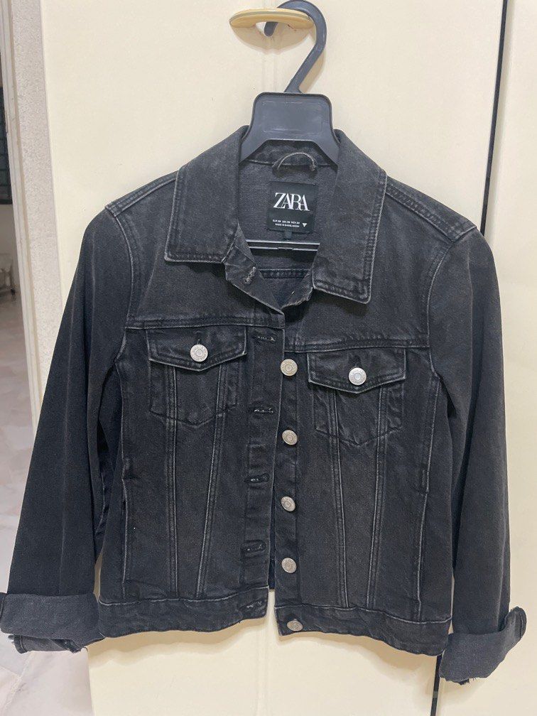 Zara black denim jacket womens new arrivals
