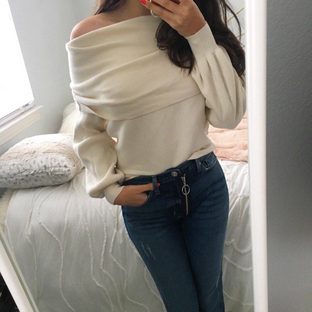 Zara off shoulder Knit Sweater Women s Fashion Tops Longsleeves