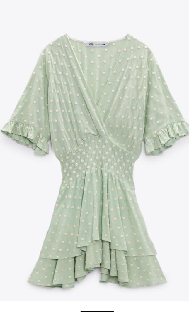 zara green and white polka dot dress Zara White Polka Dot Dress White Polka Dot Dress Zara Zara Green White Polkadot Dress, Fesyen