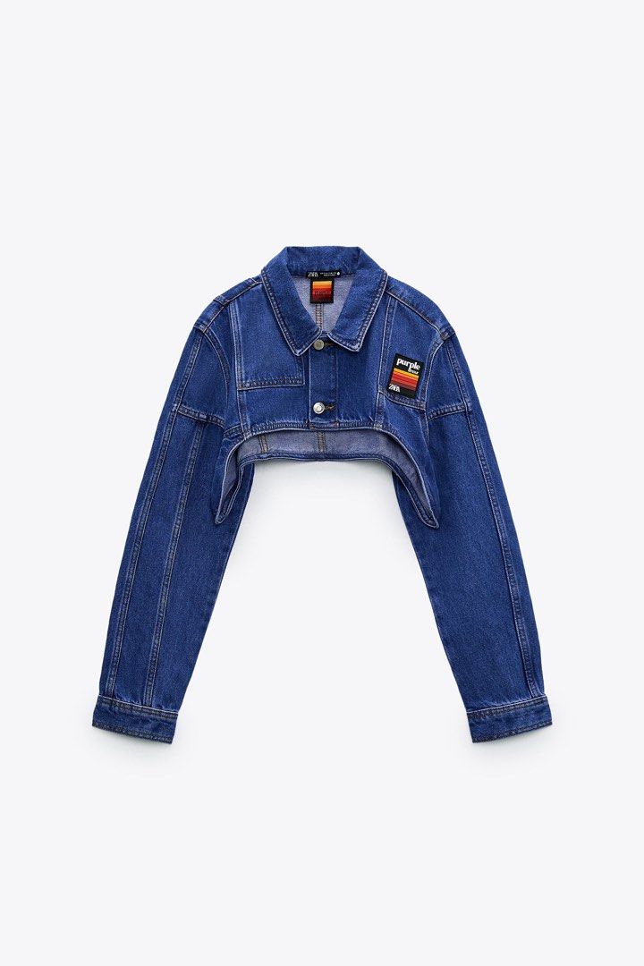 Purple cropped hotsell denim jacket