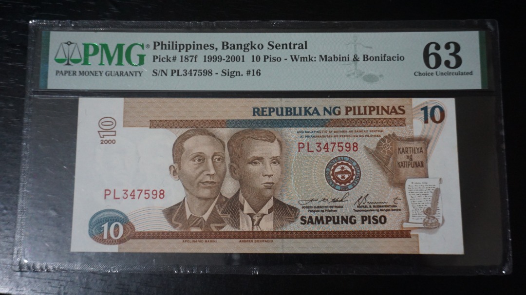2000 NDS 10 Piso Banknote - Mabini & Bonifacio - PMG 63, Hobbies & Toys ...