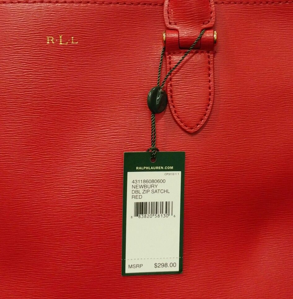 Ralph Lauren R.L.L. Large Newbury Red Saffiano Leather Double Zip Handbag